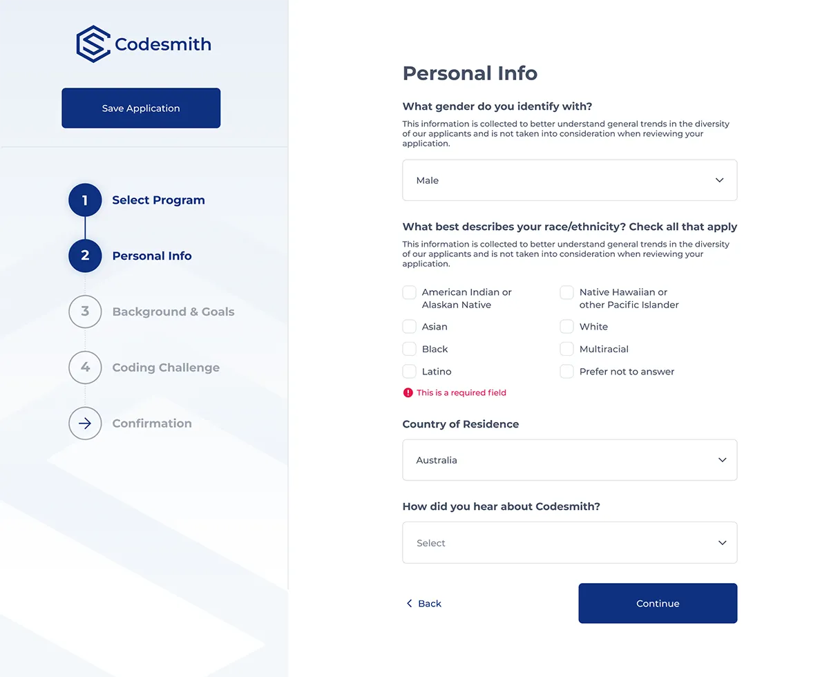 Personal Info Error State