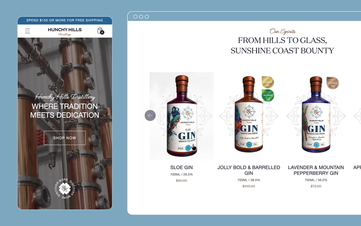 Hunchy Hills Shopify product carousel on desktop and mobile